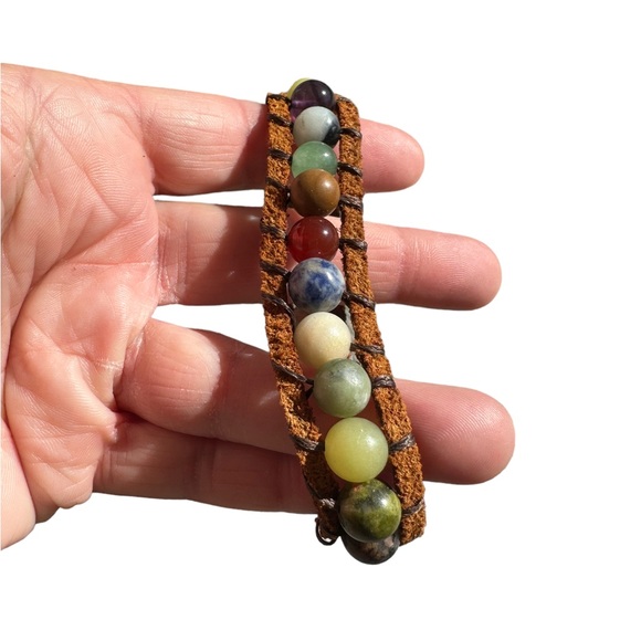 Colorful Glass Bead and Leather Boho Bracelet - Picture 5 of 5